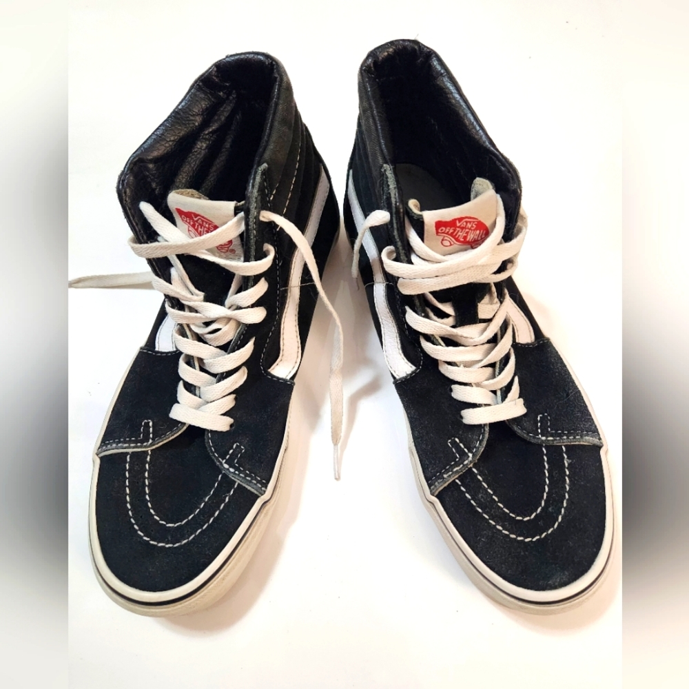 Original Vans Sk8-Hi Canvas Black & White Shoes, US Men 7.0 / Women 8.5